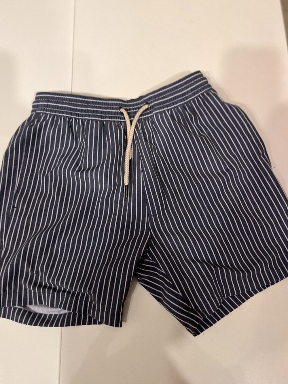 Fair Harbor Boys Swim Trunks Gray White Striped Lined Size Large